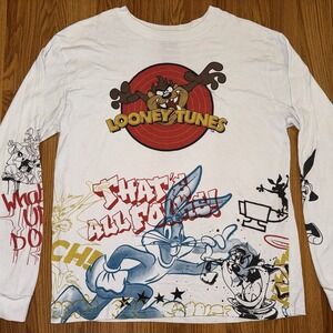 Looney Tunes Long Sleeve Shirt Graffiti Sz Large Y2K Tasmanian Devil Bugs Bunny